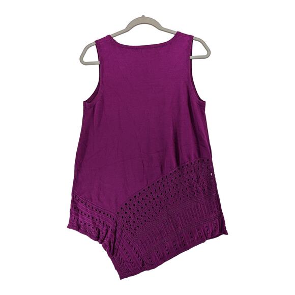 Grace Elements Eyelet Blouse M Purple Light Tank Asymmetric Scoop Neck‎ Knit - Picture 2 of 8